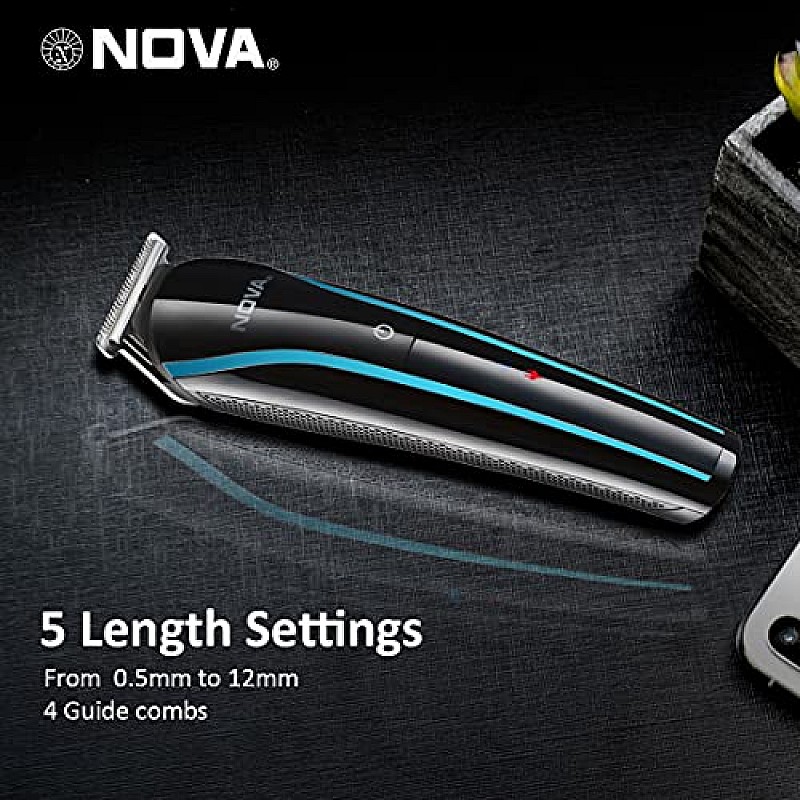 Nova NHT 1073 Battery Powered USB Rechargeable and Cordless: 60 Minutes Runtime Professional Hair Clipper for Men, Blue