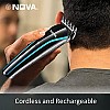 Nova NHT 1073 Battery Powered USB Rechargeable and Cordless: 60 Minutes Runtime Professional Hair Clipper for Men, Blue