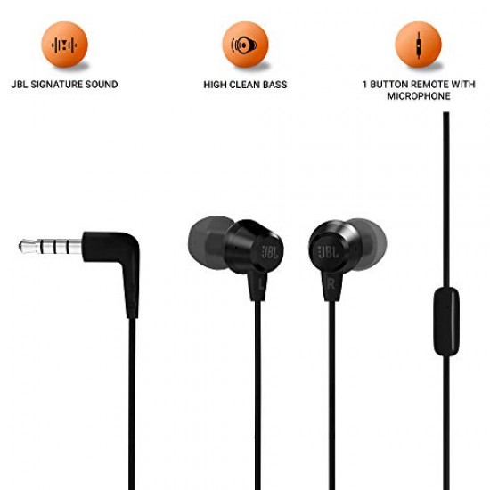 JBL C50HI Wired in Ear Headphones with Mic Lightweight & Comfortable fit Black