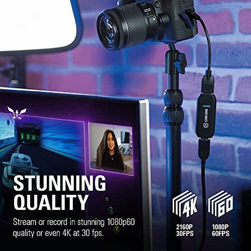 Corsair Elgato Cam Link 4K USB 3.0 Broadcast Live, Record via DSLR, Camcorder Compact HDMI Capture Device