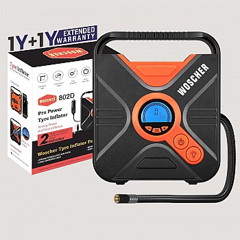 Woscher ProPower 300PSI Smart Tyre Inflator 802D for Cars and Bikes Digital Display Multiple Modes 