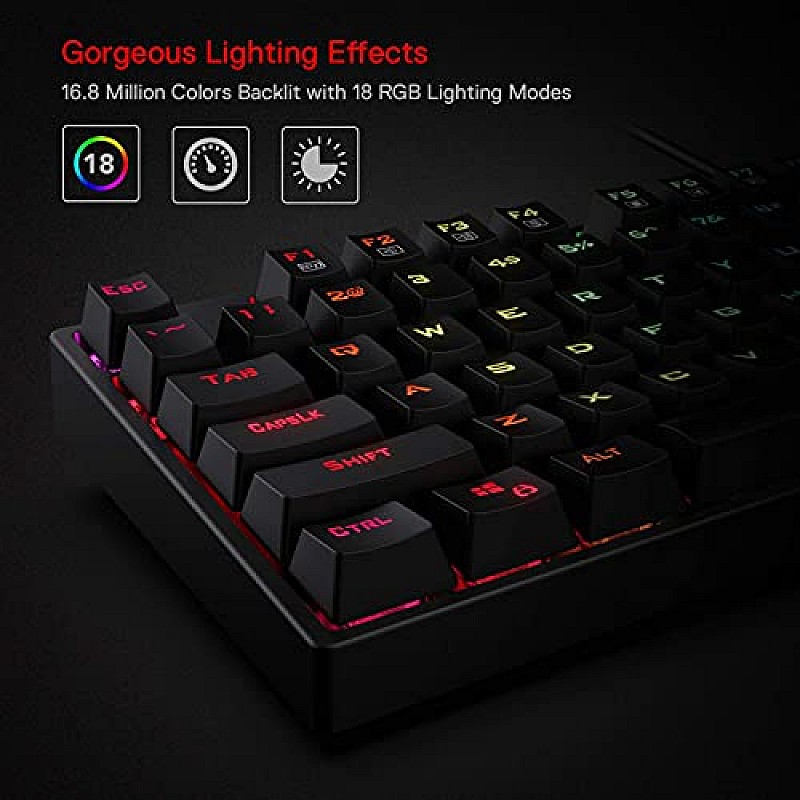 Redragon SU-RARA K582 RGB LED Backlit Mechanical Gaming Wired Keyboard with 104 Keys-Linear and Quiet-Red Switch Black