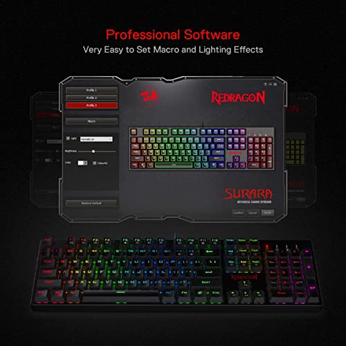 Redragon SU-RARA K582 RGB LED Backlit Mechanical Gaming Wired Keyboard with 104 Keys-Linear and Quiet-Red Switch Black Redragon SU-RARA K582 RGB LED Backlit Mechanical Gaming Wired Keyboard with 104 Keys-Linear and Quiet-Red Switch Black