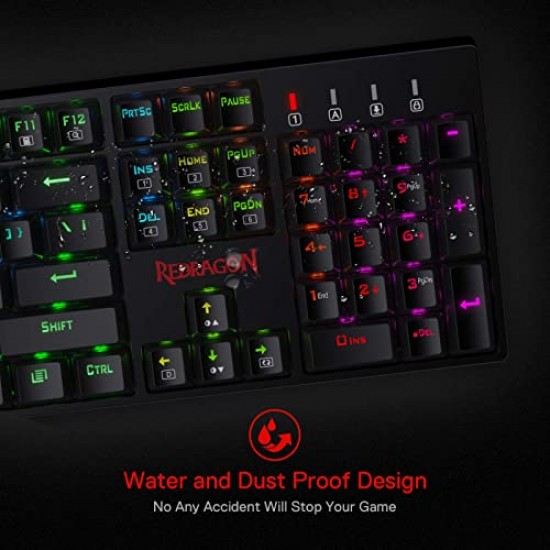 Redragon SU-RARA K582 RGB LED Backlit Mechanical Gaming Wired Keyboard with 104 Keys-Linear and Quiet-Red Switch Black