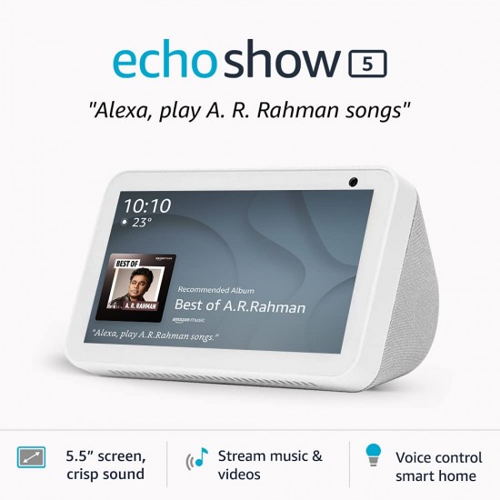 Echo Show 5 (1st Gen, 2019 release) - Smart speaker with Alexa - 5.5" screen, crisp sound and 1MP camera (White)