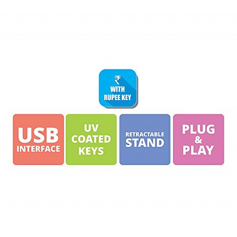 Zebronics USB Keyboard with Rupee Key, USB Interface and Retractable Stand - K20