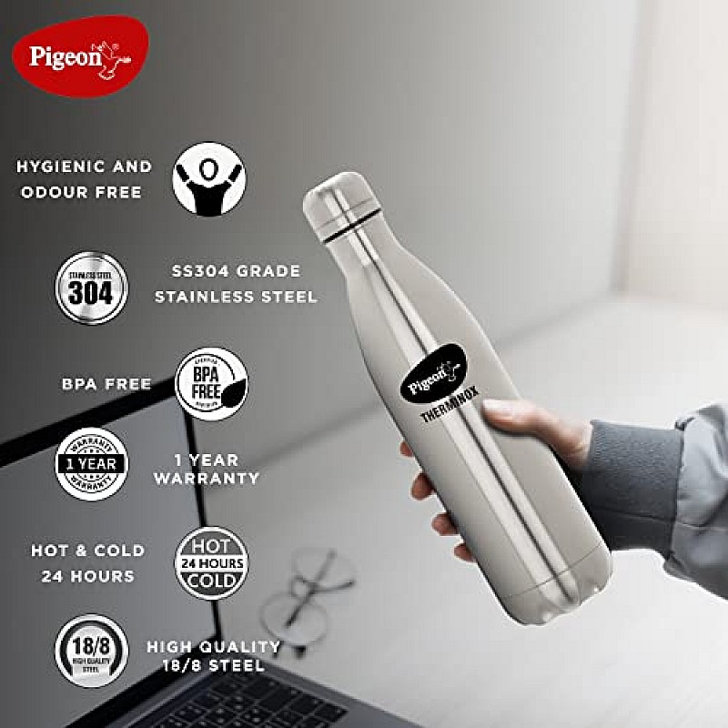 Pigeon by Stovekraft Aqua Therminox Stainless Steel Vaccum Insulated Water Bottle with Hot and Cold Retention (1000 ml)