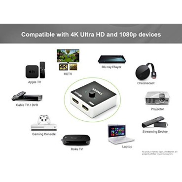 Kinivo Premium 4K HDMI Switch/Splitter HDMI Switcher - Supports 4K @ 60Hz, 3D, Full HD and Ultra HD (240BN - 2 Port)- Kinivo Premium 4K HDMI Switch/Splitter HDMI Switcher - Supports 4K @ 60Hz, 3D, Full HD and Ultra HD (240BN - 2 Port)-