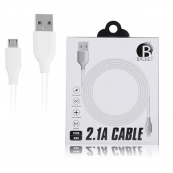 Backet Micro USB Cable for Android with Charging Speeds Up to 2.1 Amps (White)