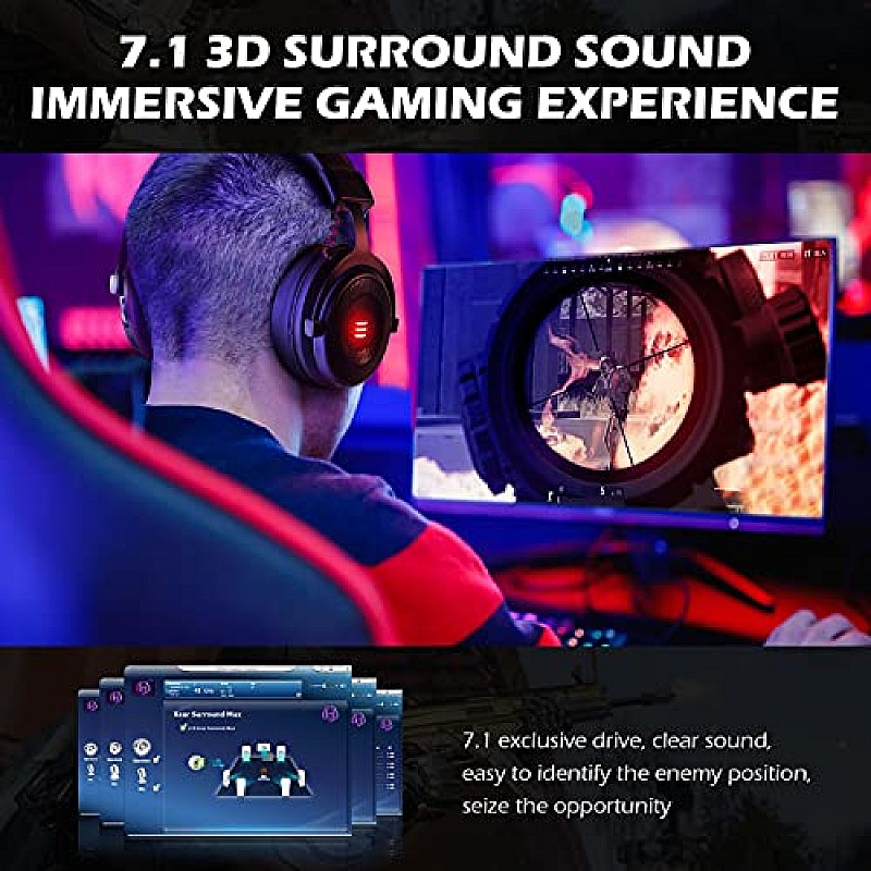 EKSA E900Pro Gaming Wired Over Ear Headphones with Virtual 7.1 Surround Sound, Noise Cancelling with Mic Black