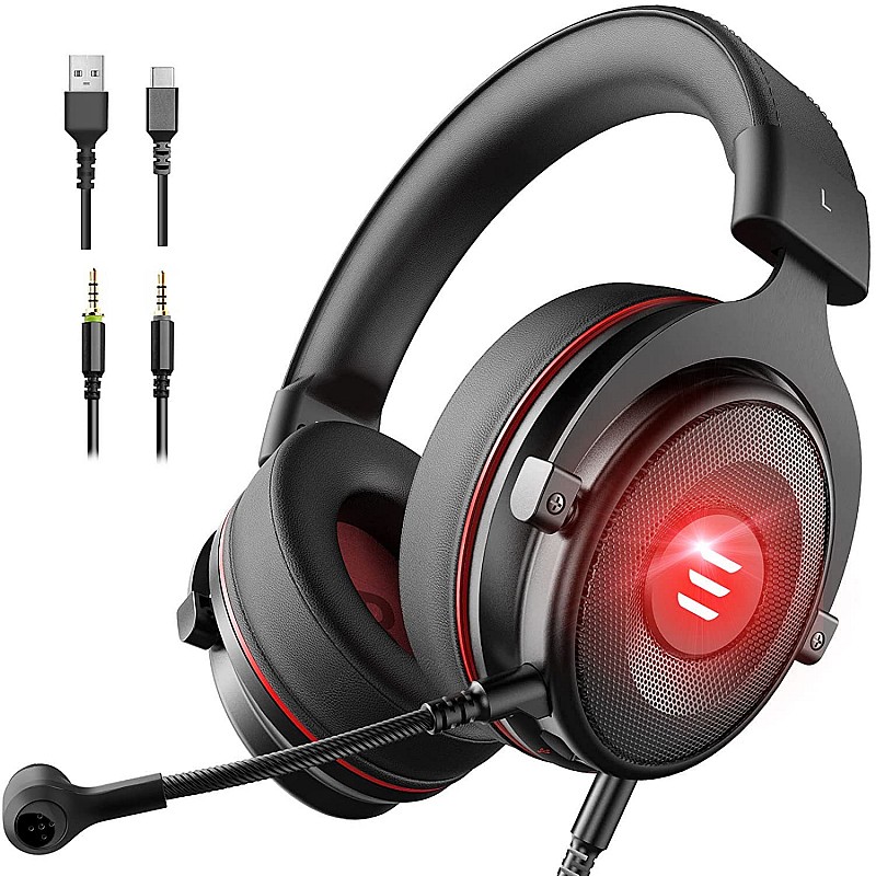 EKSA E900Pro Gaming Wired Over Ear Headphones with Virtual 7.1 Surround Sound, Noise Cancelling with Mic Black