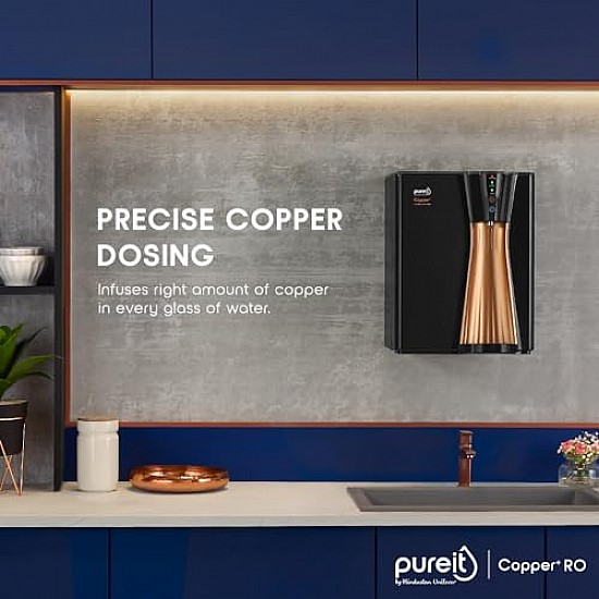 HUL Pureit Copper+ Mineral RO + UV + MF 7 stage Water Purifier Black And Copper 8 litres Water Purifier