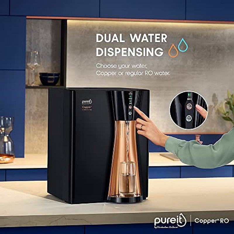 HUL Pureit Copper+ Mineral RO + UV + MF 7 stage Water Purifier Black And Copper 8 litres Water Purifier