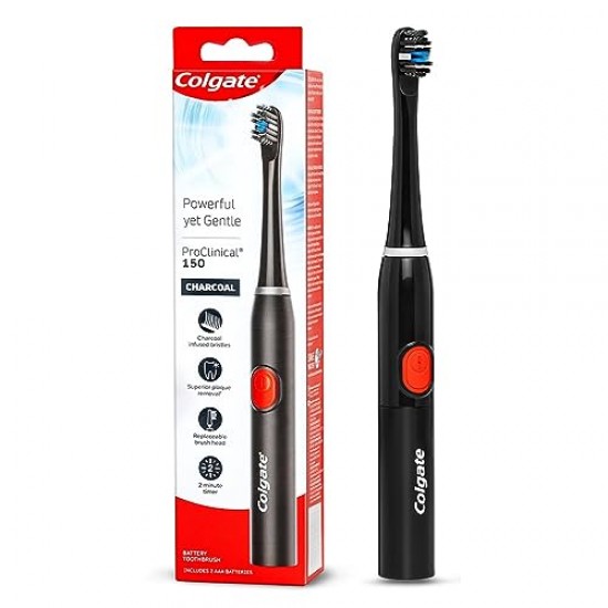 Colgate ProClinical 150 Charcoal Sonic Battery Powered Electric Toothbrush Adult, Pack of 1