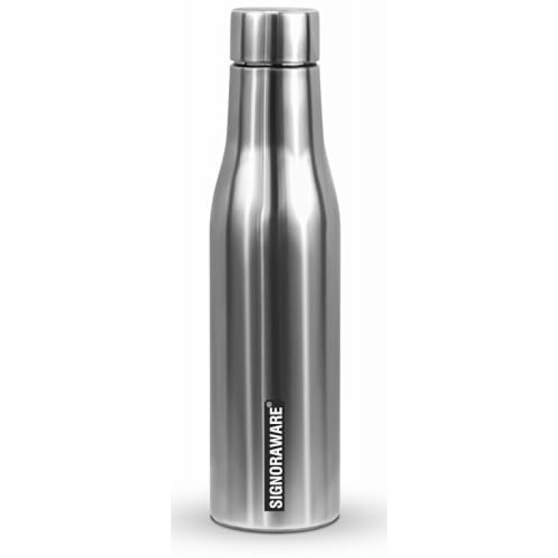 Signoraware Blaze Single Walled Stainless Steel Fridge Water Bottle, 1 Litre, Silver,Set of 1