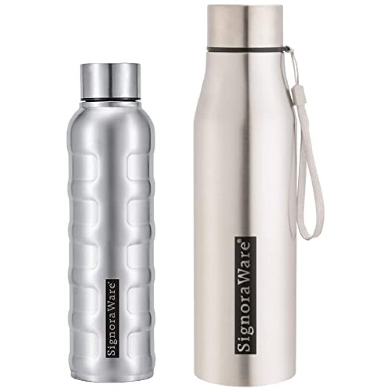 Signoraware Blaze Single Walled Stainless Steel Fridge Water Bottle, 1 Litre, Silver,Set of 1