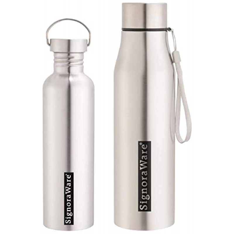 Signoraware Blaze Single Walled Stainless Steel Fridge Water Bottle, 1 Litre, Silver,Set of 1