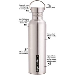 Signoraware Blaze Single Walled Stainless Steel Fridge Water Bottle, 1 Litre, Silver,Set of 1 Signoraware Blaze Single Walled Stainless Steel Fridge Water Bottle, 1 Litre, Silver,Set of 1