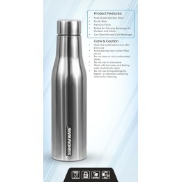 Signoraware Blaze Single Walled Stainless Steel Fridge Water Bottle, 1 Litre, Silver,Set of 1 Signoraware Blaze Single Walled Stainless Steel Fridge Water Bottle, 1 Litre, Silver,Set of 1