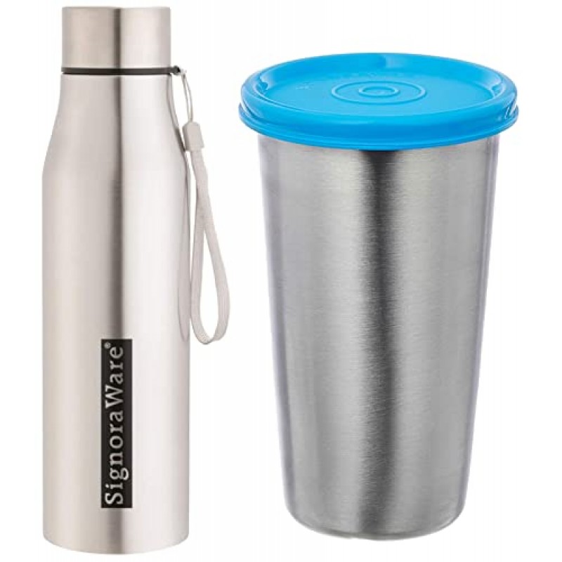 Signoraware Blaze Single Walled Stainless Steel Fridge Water Bottle, 1 Litre, Silver,Set of 1