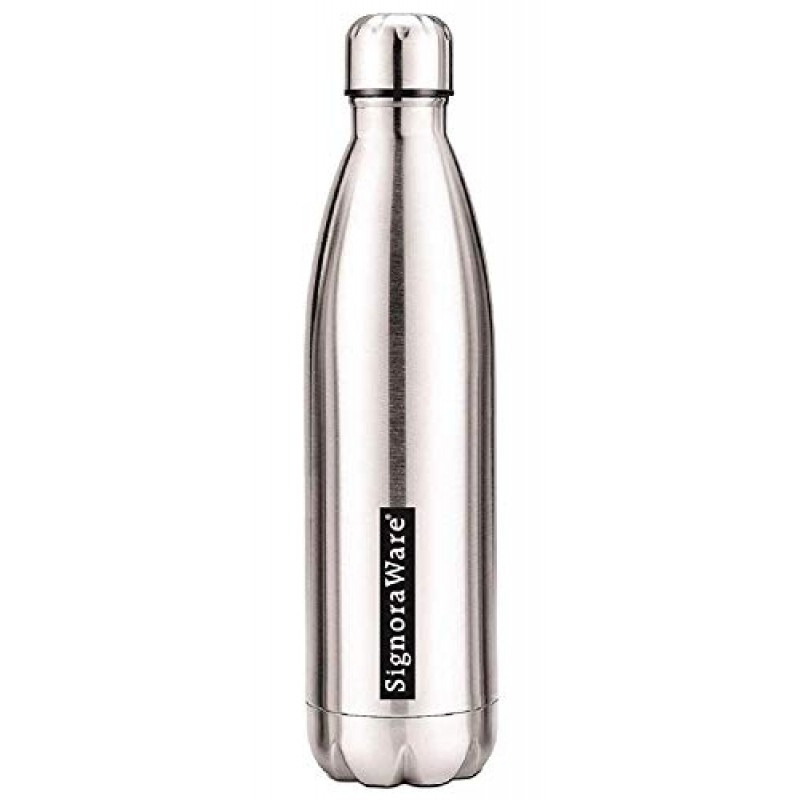 Signoraware Blaze Single Walled Stainless Steel Fridge Water Bottle, 1 Litre, Silver,Set of 1