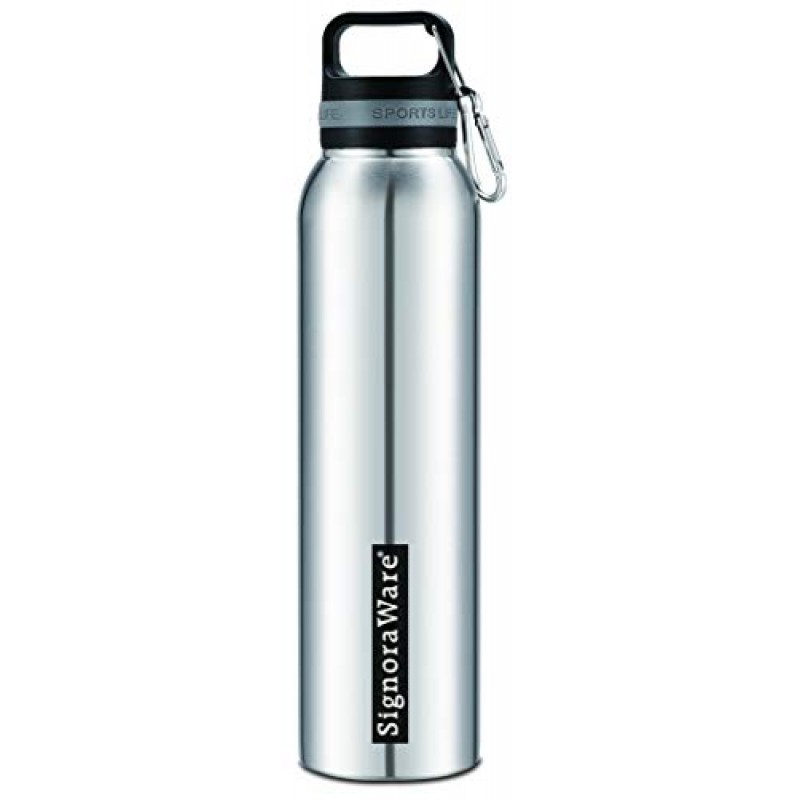 Signoraware Blaze Single Walled Stainless Steel Fridge Water Bottle, 1 Litre, Silver,Set of 1