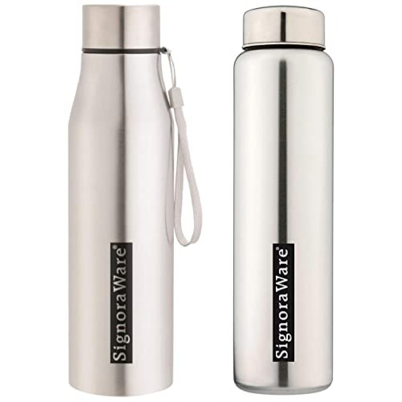 Signoraware Blaze Single Walled Stainless Steel Fridge Water Bottle, 1 Litre, Silver,Set of 1