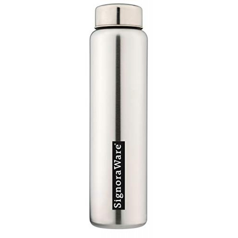 Signoraware Blaze Single Walled Stainless Steel Fridge Water Bottle, 1 Litre, Silver,Set of 1