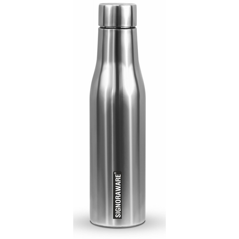 Signoraware Blaze Single Walled Stainless Steel Fridge Water Bottle, 1 Litre, Silver,Set of 1