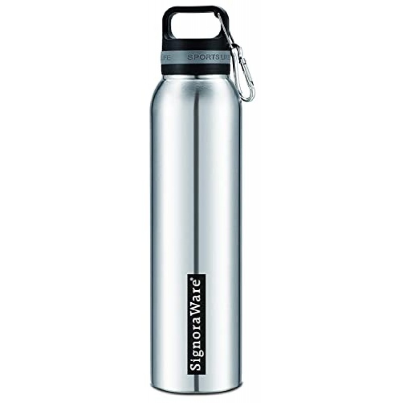 Signoraware Blaze Single Walled Stainless Steel Fridge Water Bottle, 1 Litre, Silver,Set of 1