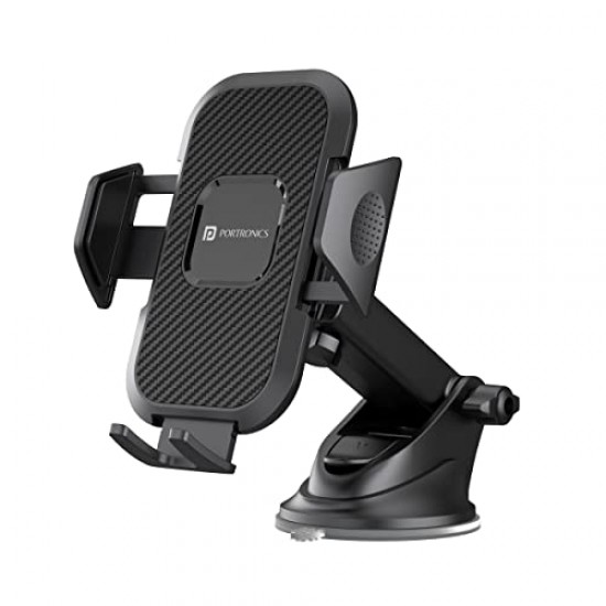 Portronics Clamp M Car Mobile Holder with 360° Rotational, Strong Suction Cup, One Click Release Button (Black)