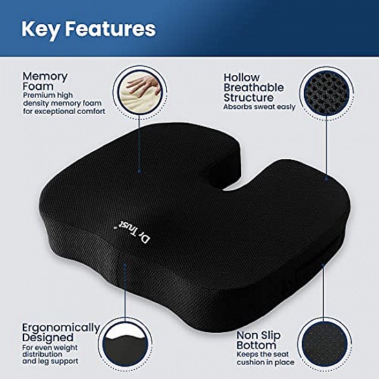 Dr Trust (USA Non-Slip Orthopedic Coccyx Seat Cushion for Tailbone and Sciatica Pain Relief Hip Support