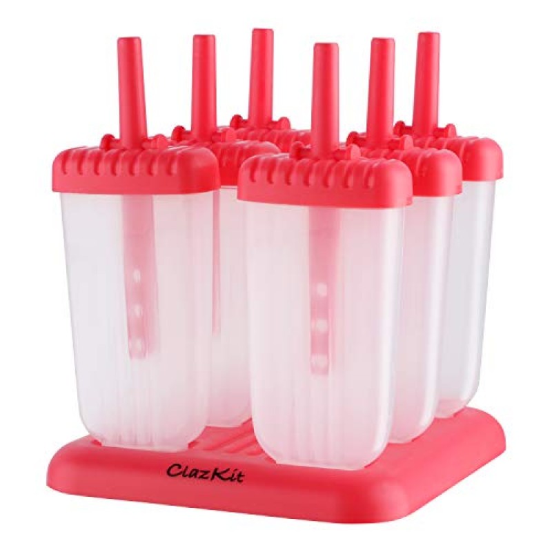 Clazkit 6 Pcs 100% Food Grade Homemade Reusable Ice Popsicle Makers Frozen Ice Cream Moulds