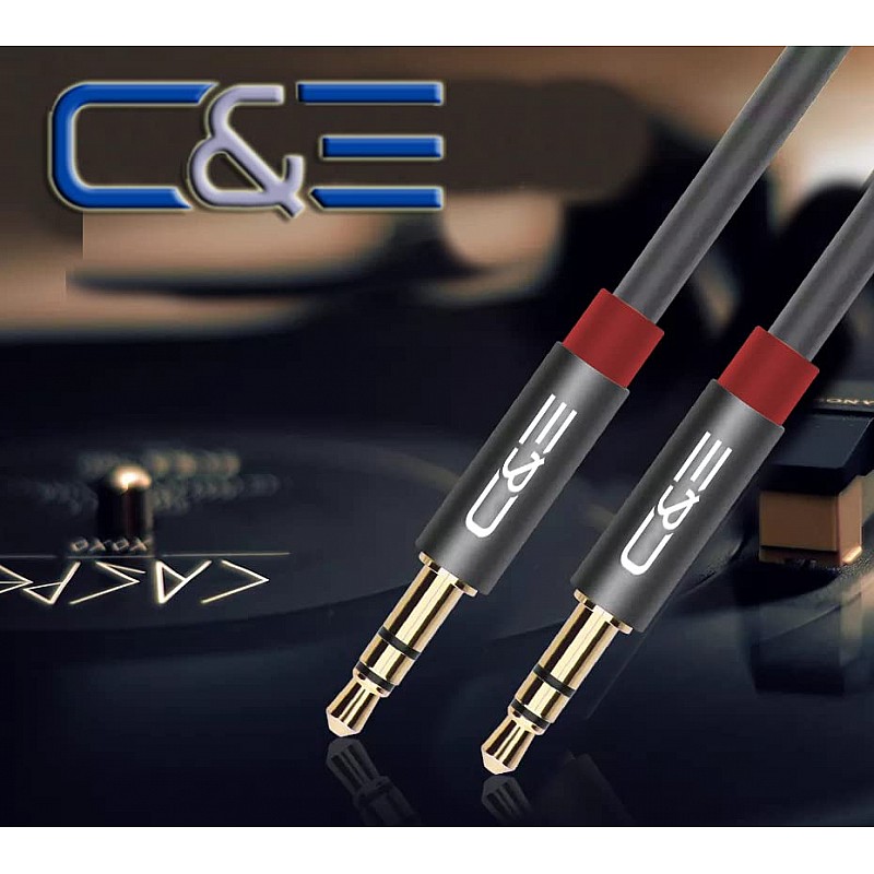 C&E CNE722887 50ft(15.2M) 3.5mm Aux Male to Male Extension Stereo Audio Cable Grey 