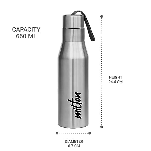 MILTON Super 750 Single Wall Stainless Steel Bottle, 650 ml, 1 Piece, Silver