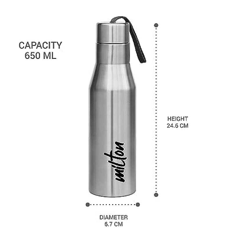 MILTON Super 750 Single Wall Stainless Steel Bottle, 650 ml, 1 Piece, Silver