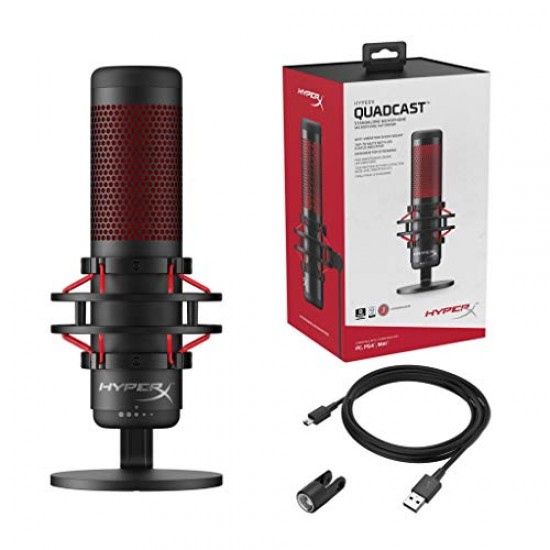 For PS4 Newest HyperX Pop Filter With KWALICABLE Bundle QuadCast USB Multi-Pattern Electret Condenser Microphone Anti-Vibration Shock Mount PC and Mac Black 2020 Edition | Red 