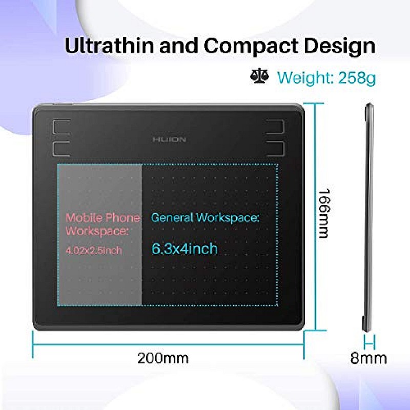 HUION HS64 Graphics Drawing Tablet Battery-Free Stylus Android Windows macO (HS64, 6.3 x 4 inch)