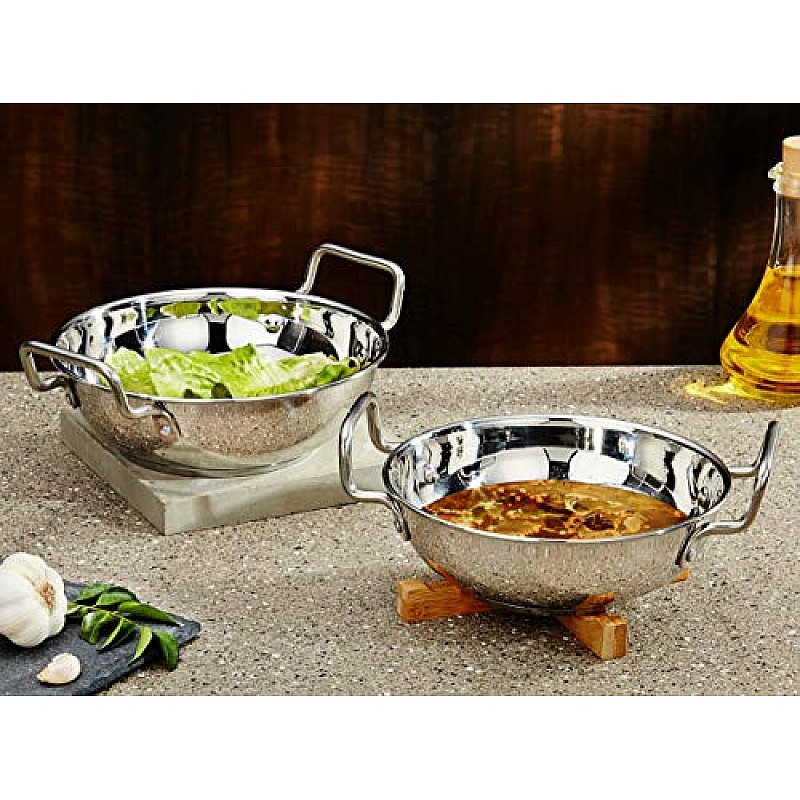 Amazon Brand  Solimo Stainless Steel Induction Bottom Kadhai Set size 18cm, 20cm