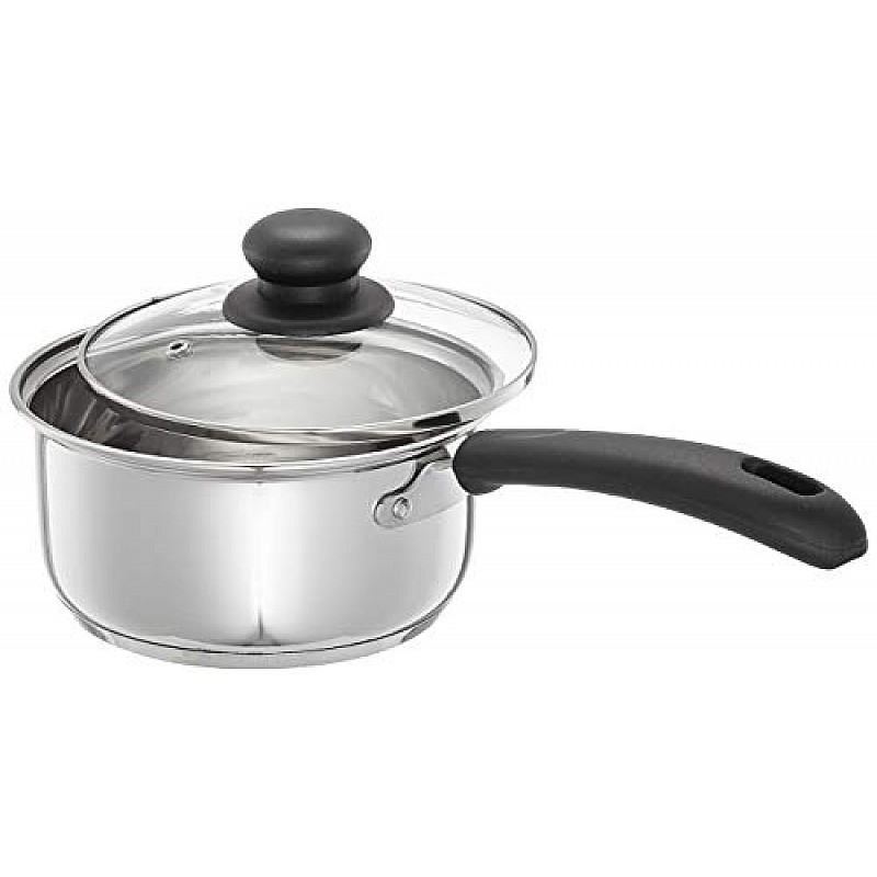 Amazon Brand Solimo Stainless Steel Saucepan with Glass Lid, Induction Base 1500 milliliters 