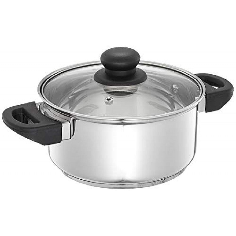 Amazon Brand Solimo Stainless Steel Saucepan with Glass Lid, Induction Base 1500 milliliters 