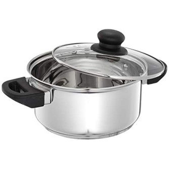 Amazon Brand Solimo Stainless Steel Saucepan with Glass Lid, Induction Base 1500 milliliters 