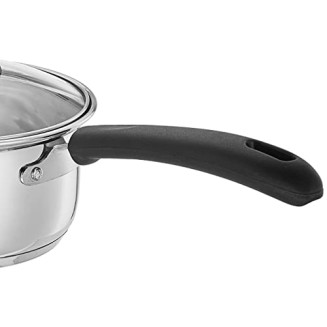 Amazon Brand Solimo Stainless Steel Saucepan with Glass Lid, Induction Base 1500 milliliters 