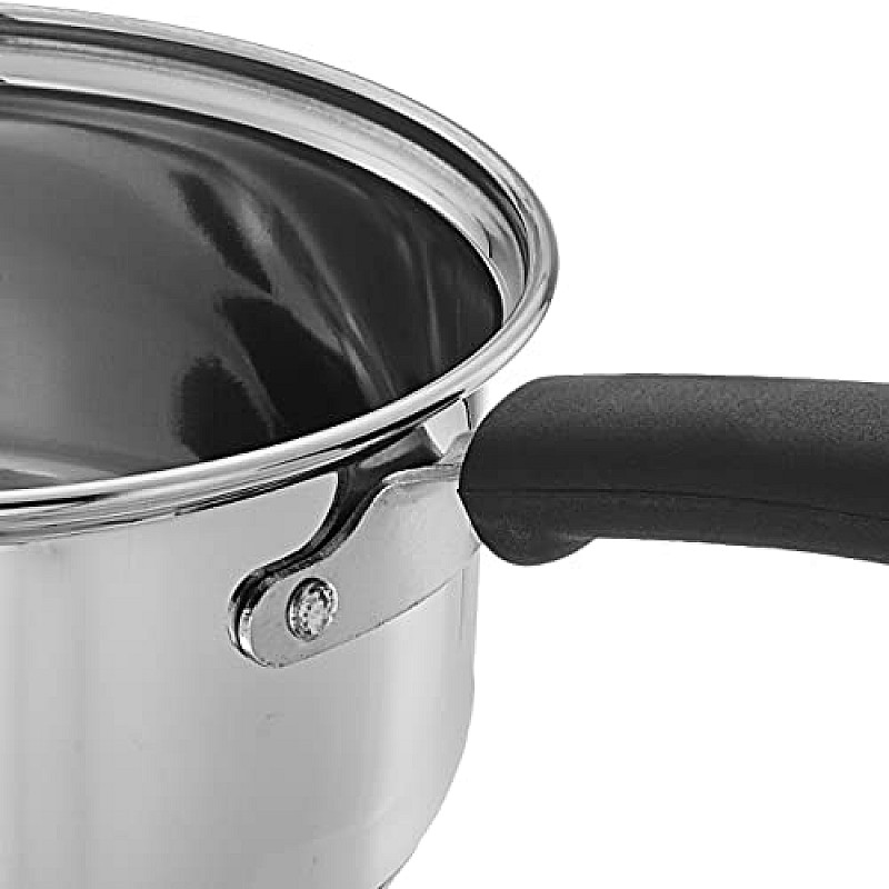 Amazon Brand Solimo Stainless Steel Saucepan with Glass Lid, Induction Base 1500 milliliters 