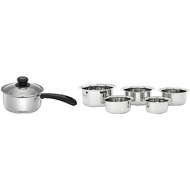 Amazon Brand Solimo Stainless Steel Tope Set (5 pieces, 420 ml , 550 ml, 840 ml, 1150 ml and 1550 ml