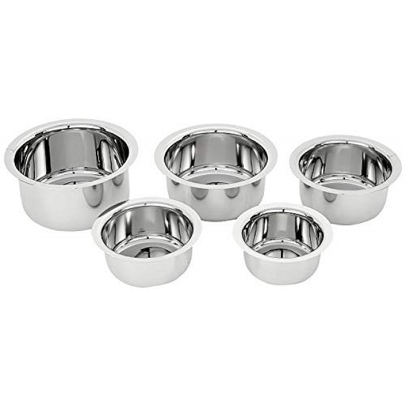 Amazon Brand Solimo Stainless Steel Tope Set (5 pieces, 420 ml , 550 ml, 840 ml, 1150 ml and 1550 ml