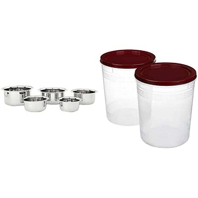 Amazon Brand Solimo Stainless Steel Tope Set (5 pieces, 420 ml , 550 ml, 840 ml, 1150 ml and 1550 ml