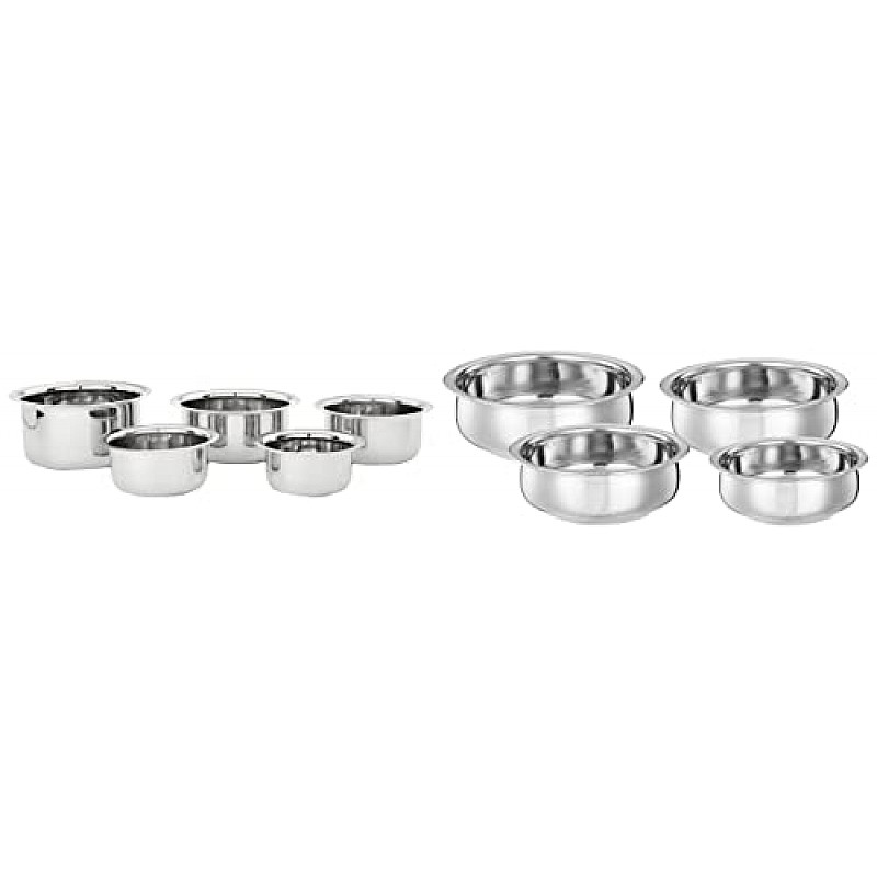 Amazon Brand Solimo Stainless Steel Tope Set (5 pieces, 420 ml , 550 ml, 840 ml, 1150 ml and 1550 ml