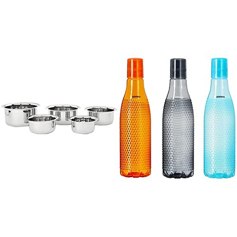 Amazon Brand Solimo Stainless Steel Tope Set (5 pieces, 420 ml , 550 ml, 840 ml, 1150 ml and 1550 ml