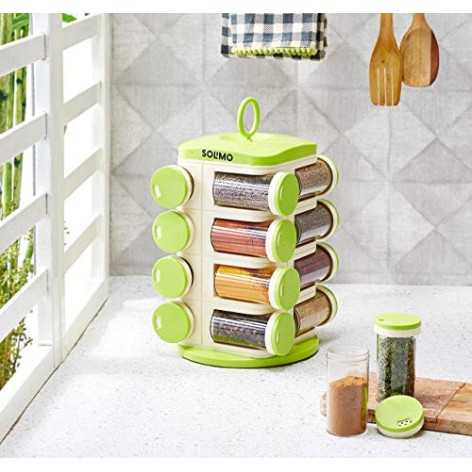 Amazon Brand Solimo Revolving Plastic Spice Rack Set (16 Pieces, Silver, Tiered Shelf) Amazon Brand Solimo Revolving Plastic Spice Rack Set (16 Pieces, Silver, Tiered Shelf)